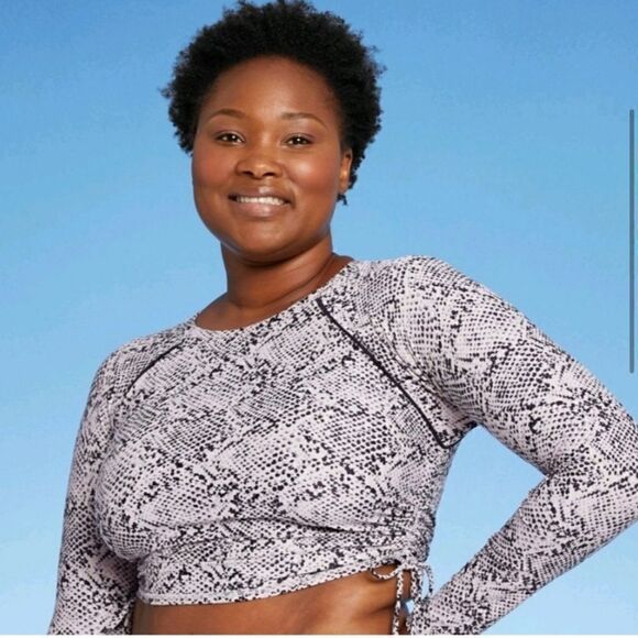 All In Motion Swim Side-Cinch Long Sleeve Rash Guard Gray and Speckled Black NWT - Picture 5 of 10